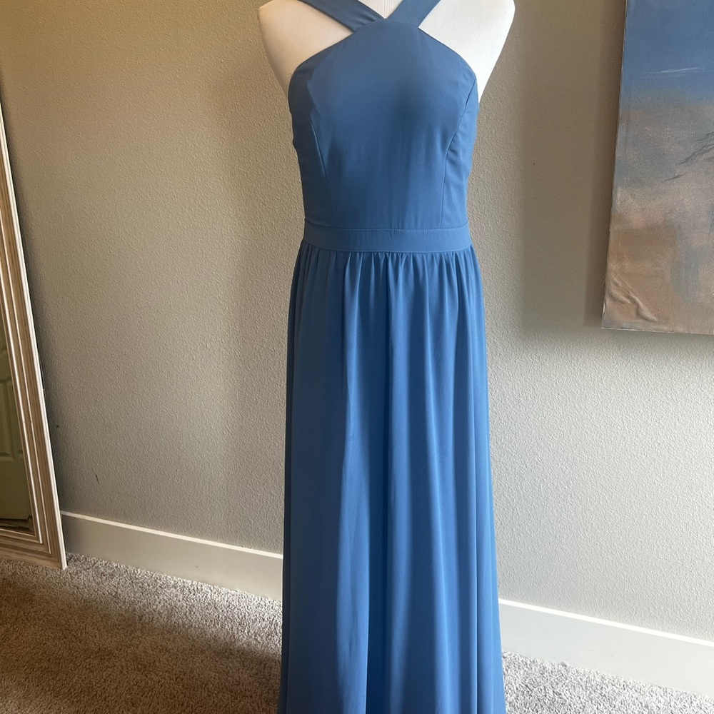 Lulu's Blue Cross-Neck Maxi Dress